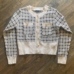 SHEIN Black and Cream Patterned Cardigan